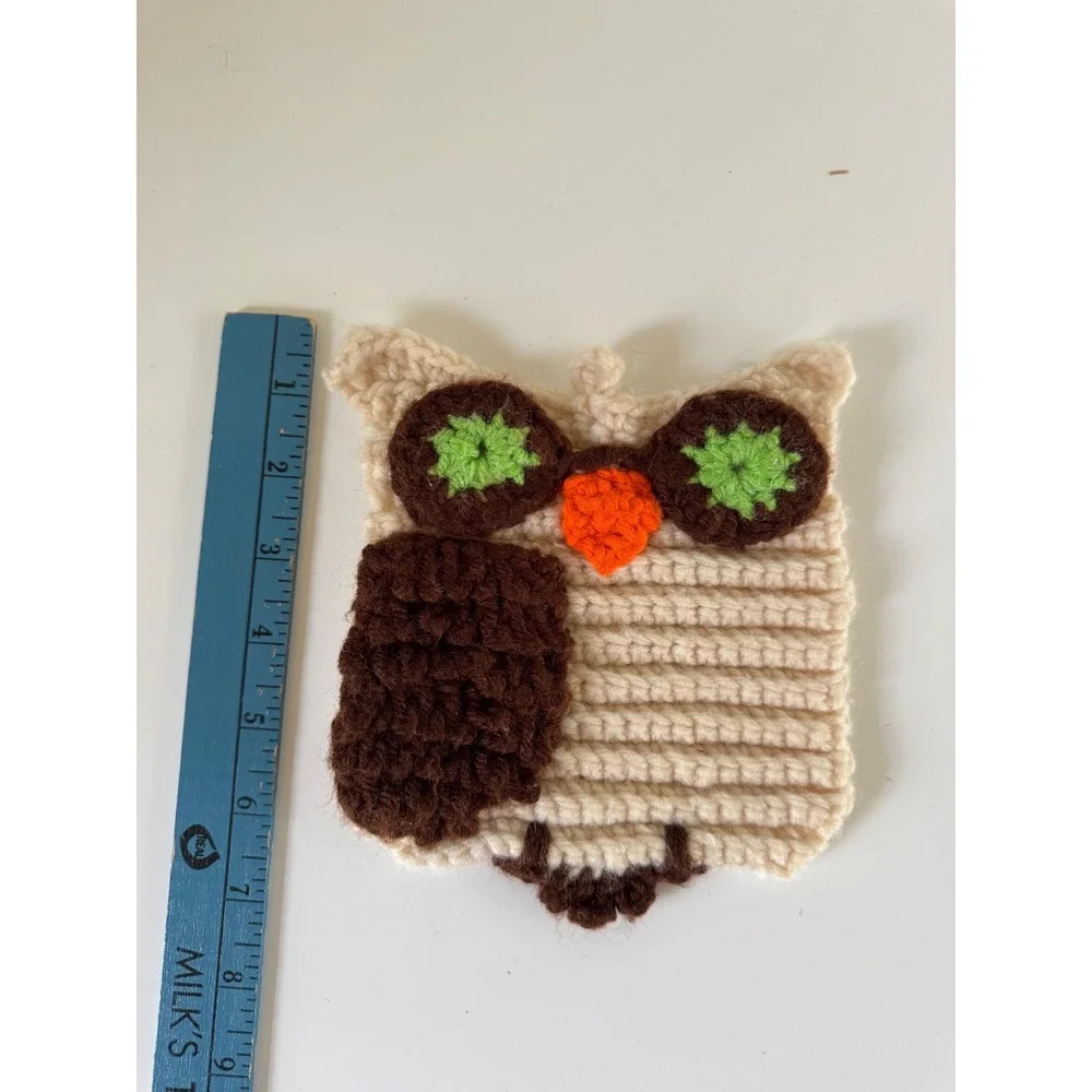 Handmade Crochet Owl Pot Holder Vintage Style Cream Brown Kitchen Trivet